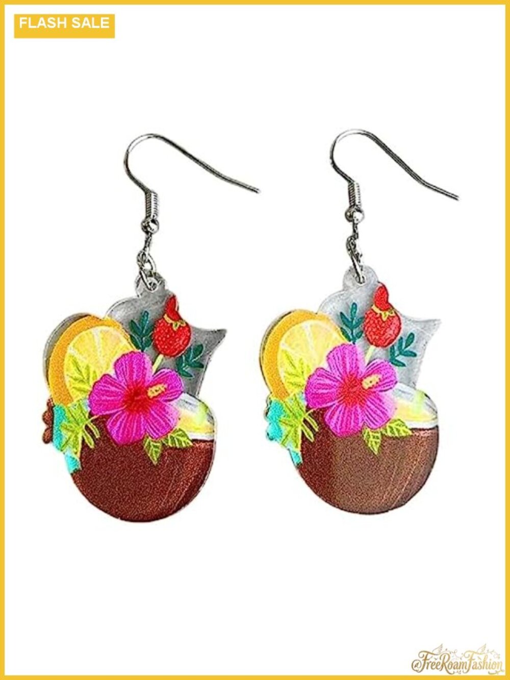 Acrylic Wineglass Drop Dangle Earrings Pierced Summer Beach Party Jewelry